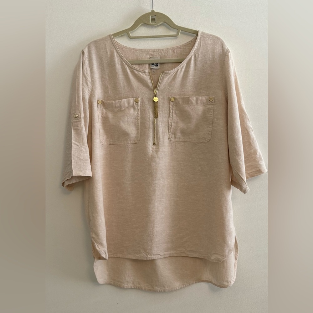 Anne Klein Cream Blouse with Gold Accents